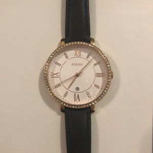 Fossil Rose Gold Watch with Navy Leather band